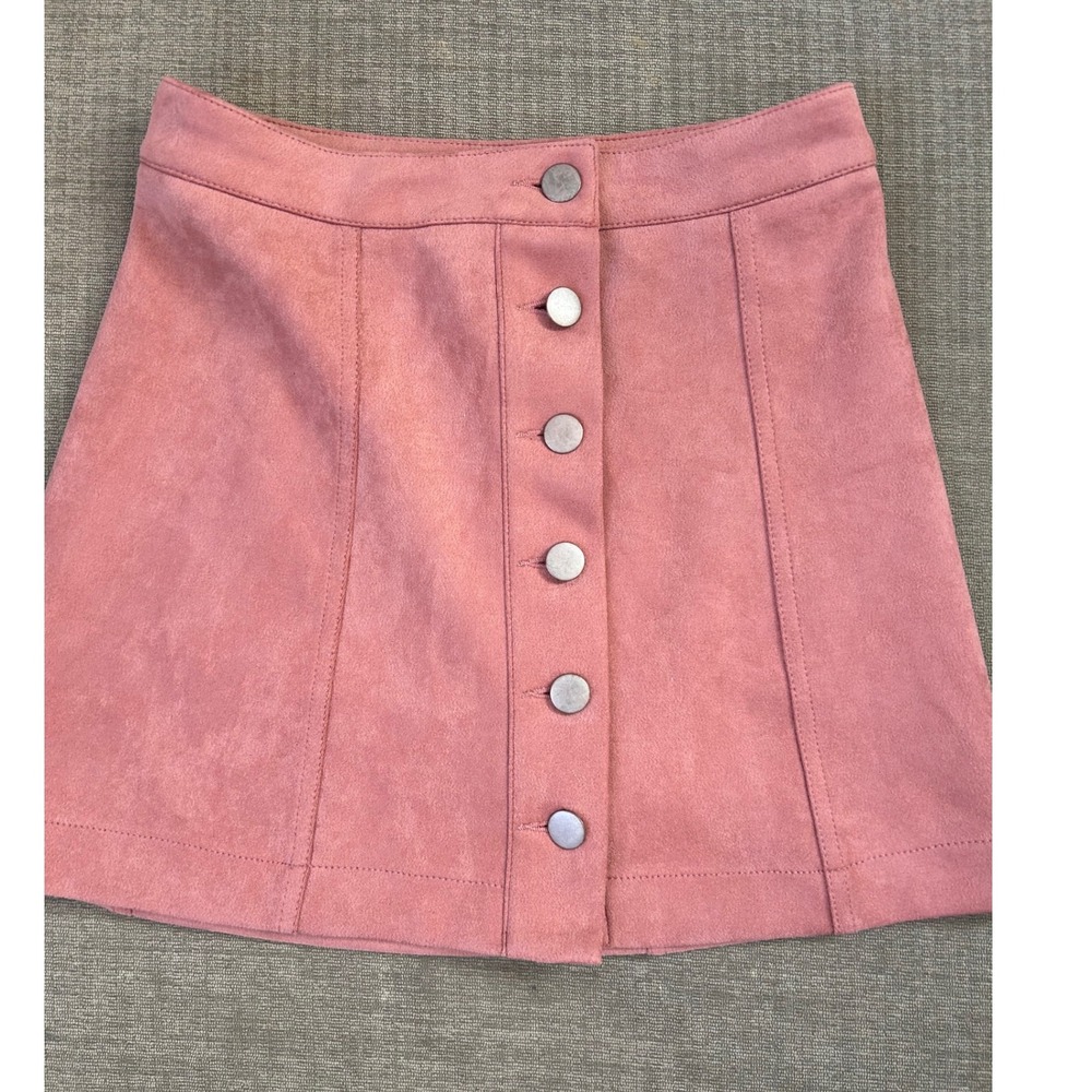 Forever 21 Pink Suede Button Front A Line Mini Skirt Women Size 25 Preppy Cute
